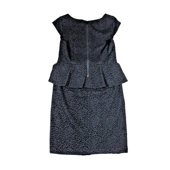 Alice + Olivia Victoria Peplum Dress Velvet Navy Leopard Print Size 8 Sheath - Picture 2 of 12